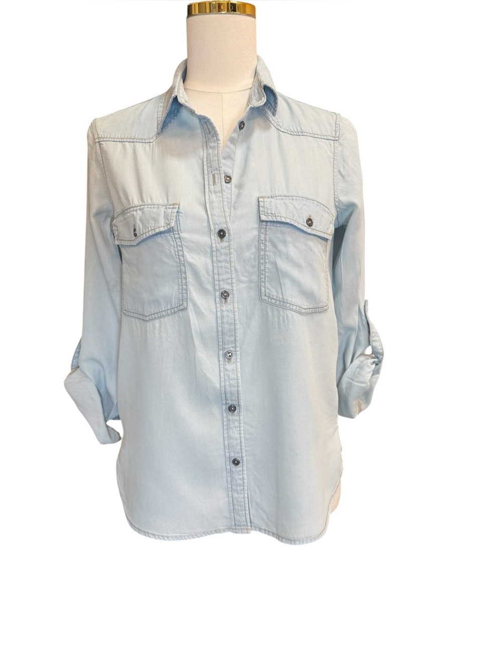 Zara Basic Embroidered Chambray Button Down Shirt XS Pomegranate Boho - Picture 2 of 11